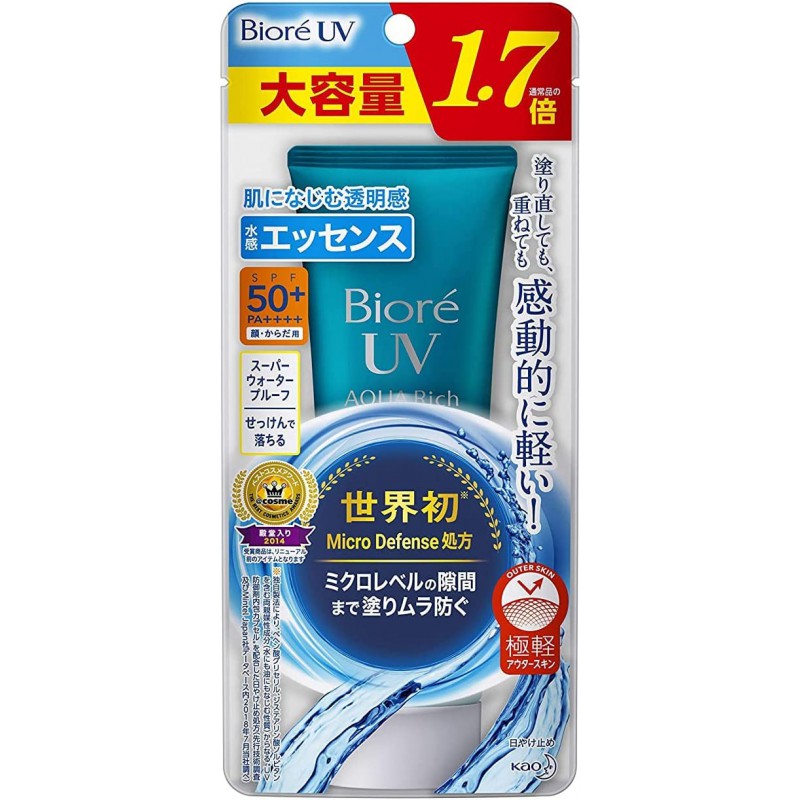 Biore UV Aqua Rich Water Essence, 3.0 oz (85 g) (1.7 times more than regular products), Sunscreen SPF 50+/PA++++