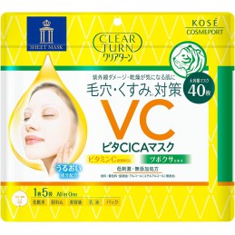 Kose Clear Turn Vita CICA Mask, Large Capacity, 40 Pieces, Face Pack, Prevents Pores, Dullness